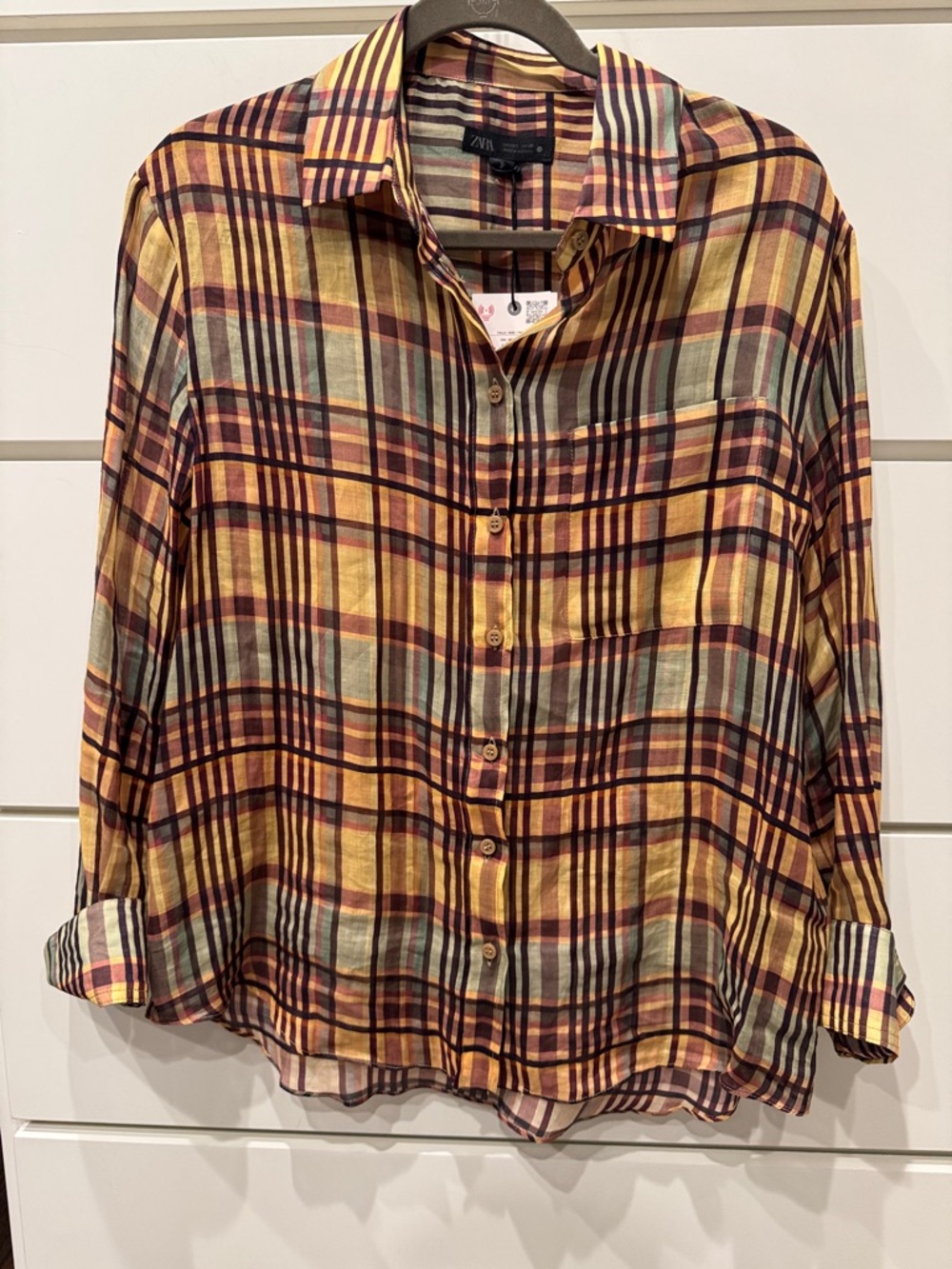 NWT Zara Yellow Multicolor Plaid Button-Down Shirt